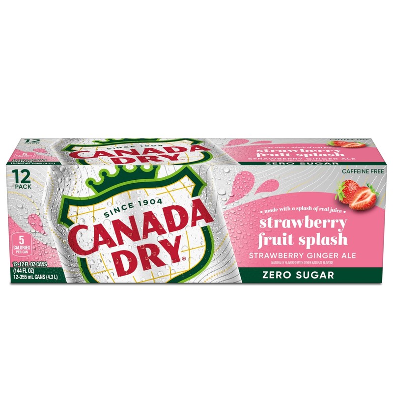Canada Dry Fruit Splash Strawberry Ginger Ale Zero Sugar Soda, 12 fl oz cans, 12 gallery