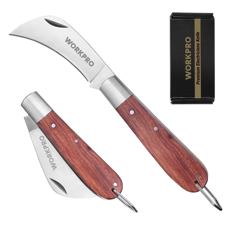 WORKPRO Plain Edge/Curved Blades Electrician Knife Folding Pocket Utility Knife gallery