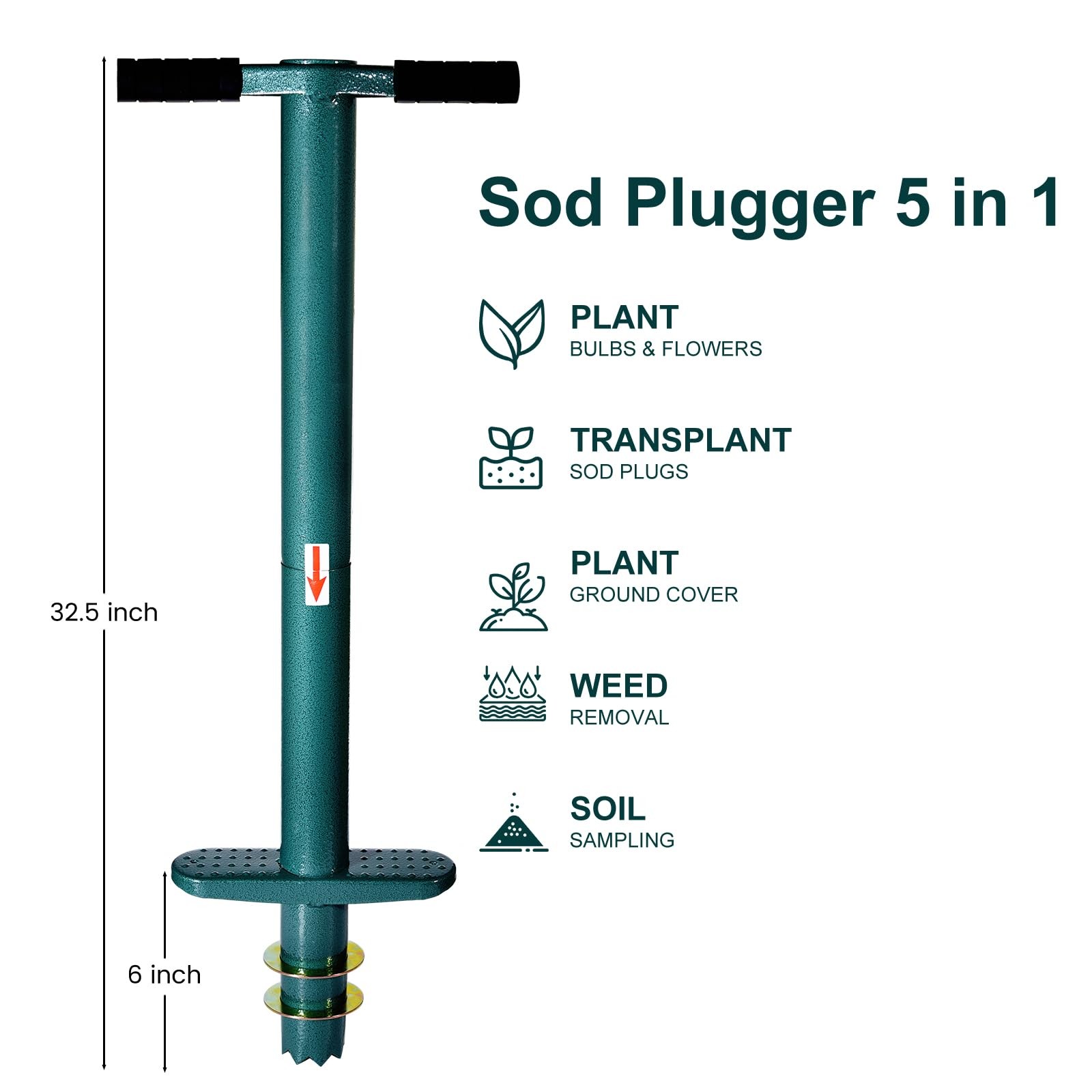 Sod Plugger Bulb Planter Planting Tool, Easy to Assemble Garden Trasnplanter wit gallery