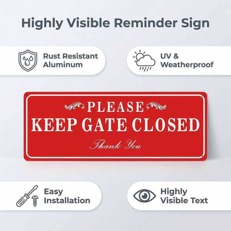 2 Pack Please Keep the Gate Closed Matal Sign - Brushed Aluminium Durable Ink - gallery