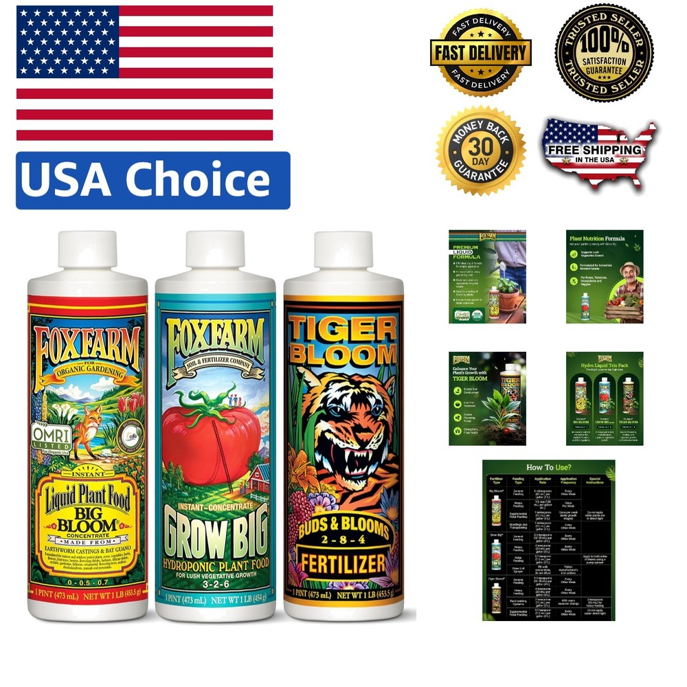 Maximize Yields with Liquid Nutrient Trio: Big Bloom, Grow & Tiger Bloom - 48oz