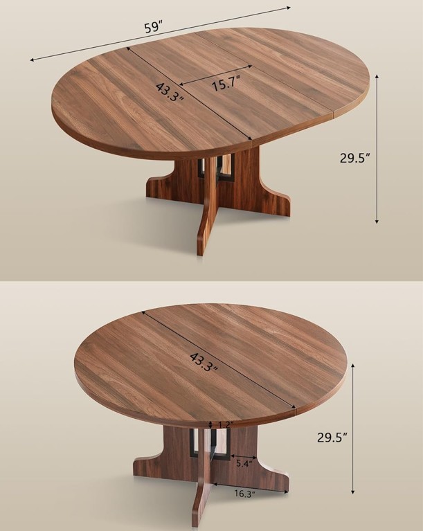 Round Oval Extendable Wood Dining Table for 6 Mesa Comedor Redonda Extensible gallery