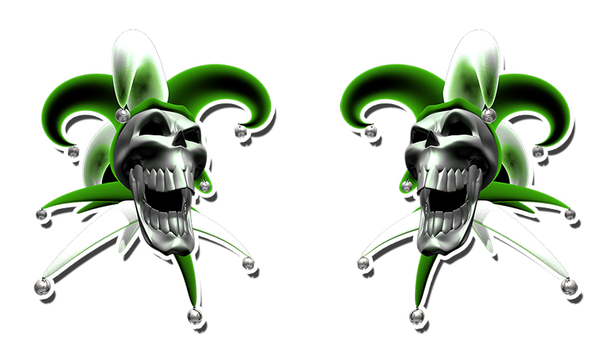 Clown Sticker Evil Jester Skull Green Red Yellow Purple Orange Blue 2 PACK OPEN gallery