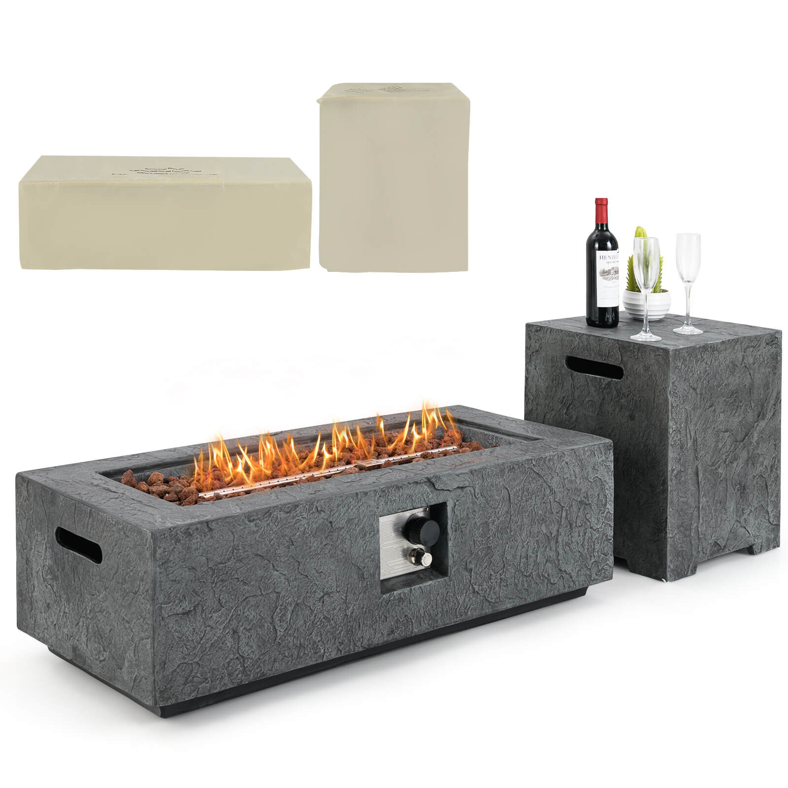42.5" Magnesium Oxide Propane Gas Fire Pit w/ Hideaway Tank Holder Lava Rocks gallery