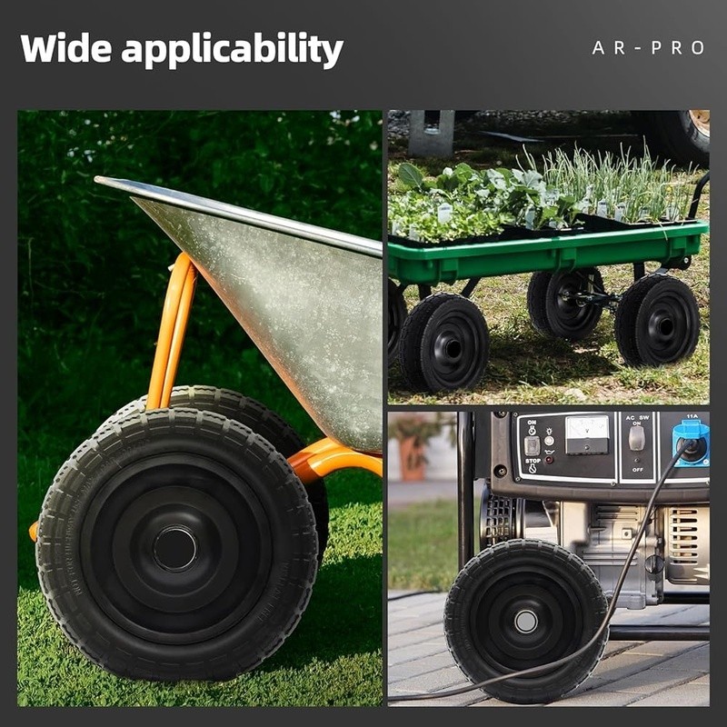 Flat-Free Solid Polyurethane Tires Garden Cart Replacement 10 Inch 4-Pack New gallery