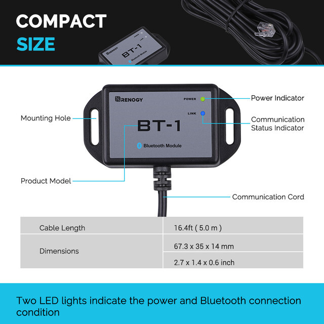 Renogy Bluetooth Module RJ12 Communication Port BT-1 RS232 for Charge Controller gallery