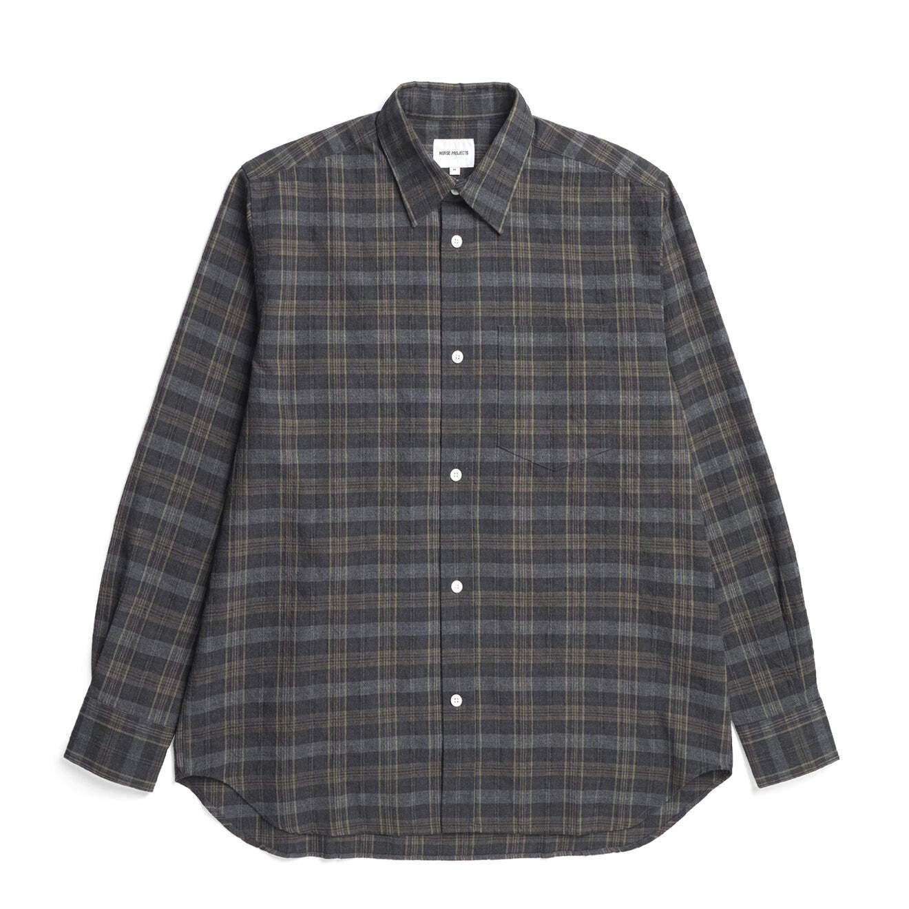 Norse Projects Ole Oversized Wool Check Shirt Charcoal Grey gallery