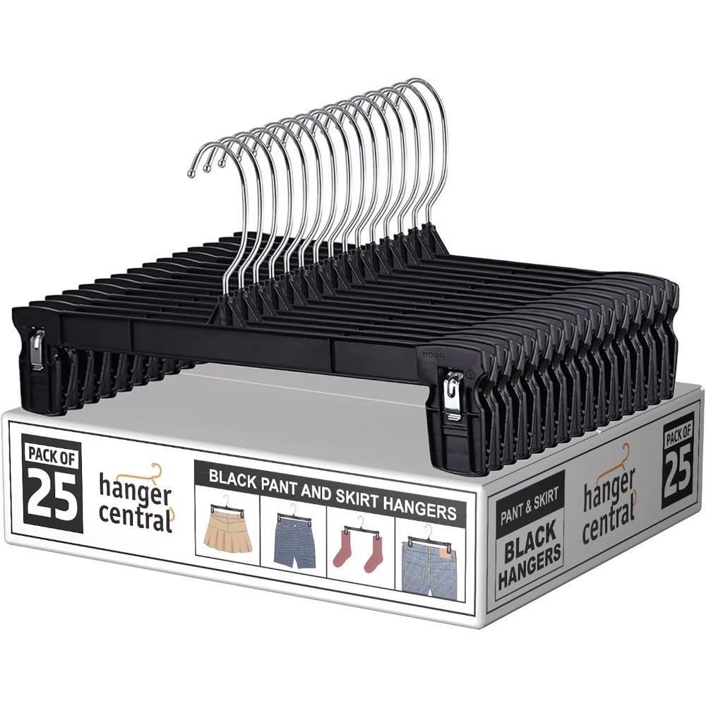 25 Pack 12 Inch Plastic Pants Hangers with Extra Long Clips in Black gallery