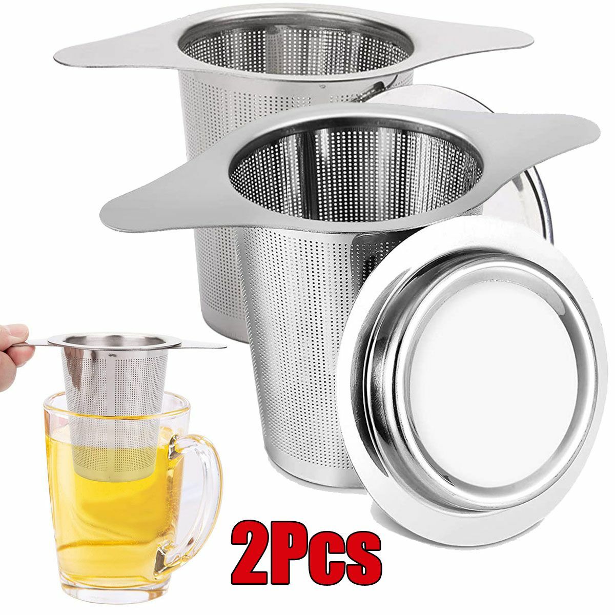 2 Pcs Stainless Steel Mesh Tea Infuser Reusable Strainer Loose Tea Leaf Filter gallery