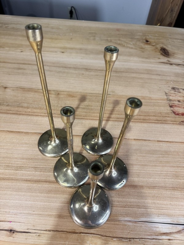 Brass & Copper Collection Cobalt Candlestick Holders Set 5 Gold MCM Vintage gallery