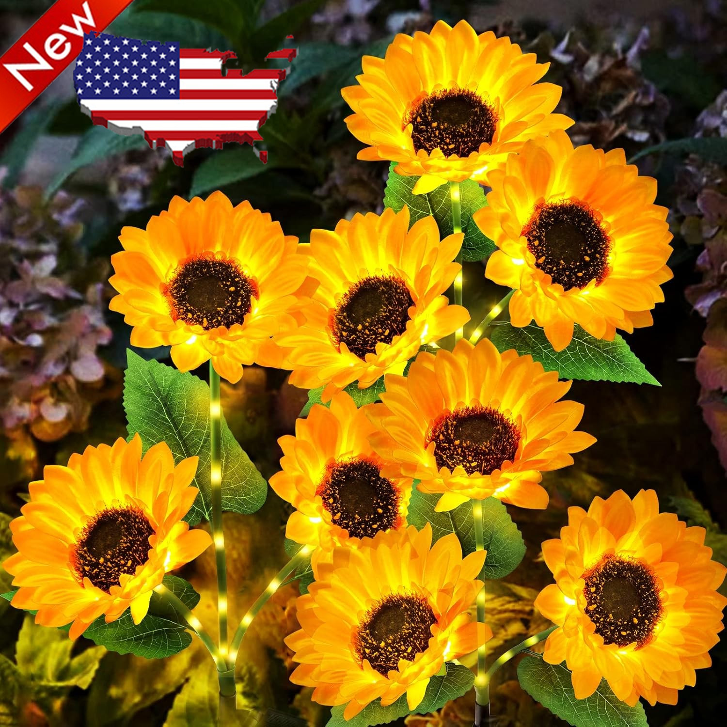 Solar Flowers Outdoor Waterproof: 3 Pack 9 Silk Sunflower Solar Lights with 800M gallery