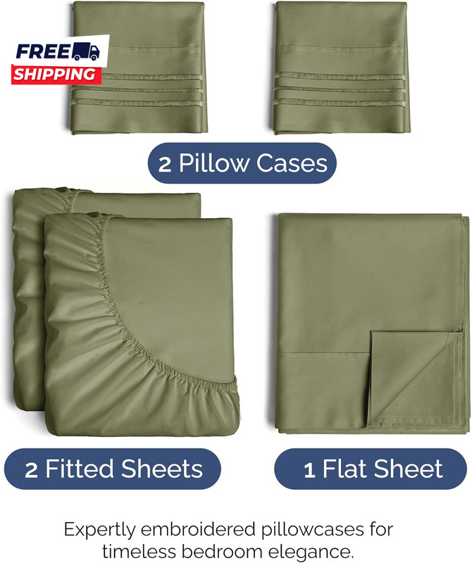 Split King Size 5 Piece Sheet Set Comfy Breathable & Cooling Sheets Hotel Luxury gallery