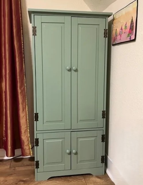 Wood Pantry Kitchen Utility Cabinet Retro Green Shelves 4 Door Laundry Closet gallery