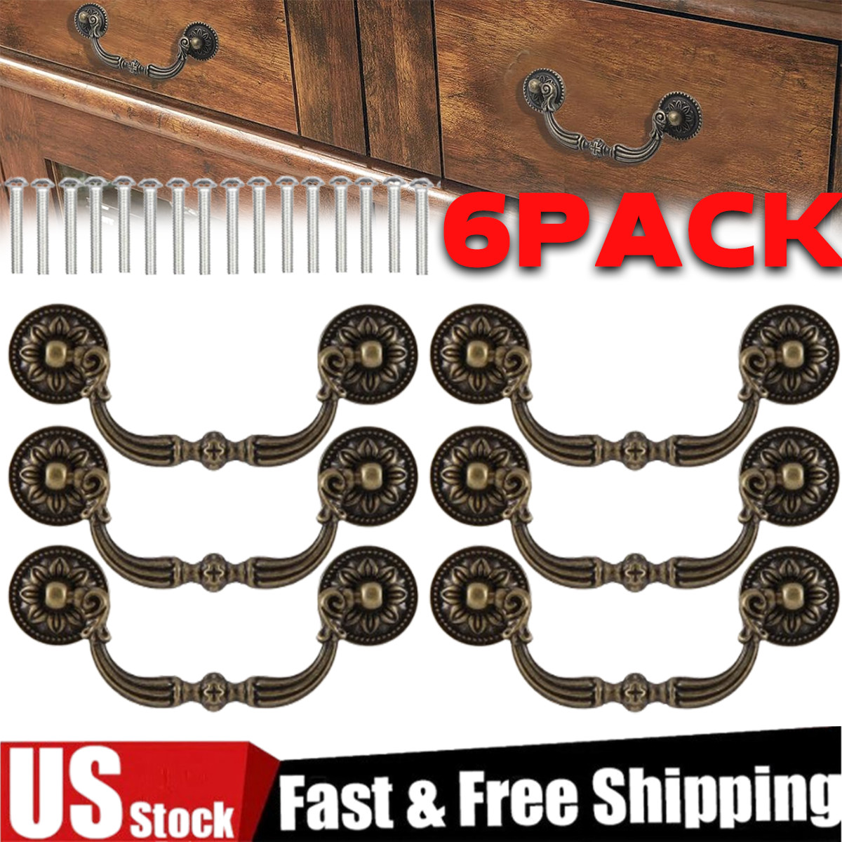 6Pack 5 Inch Bronze Vintage Drawer Pulls Handles Antique Drop Bail Cabinet Pulls gallery