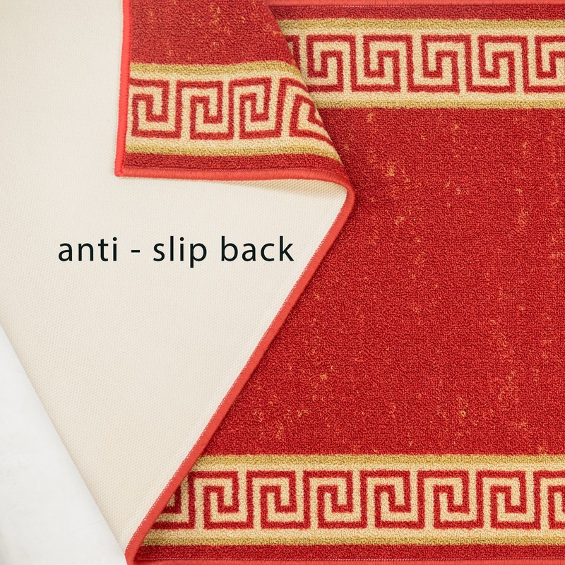 Custom Size Low Profile Loop Pile Meander Greek Key RED Desing Runner Rug Carpet gallery
