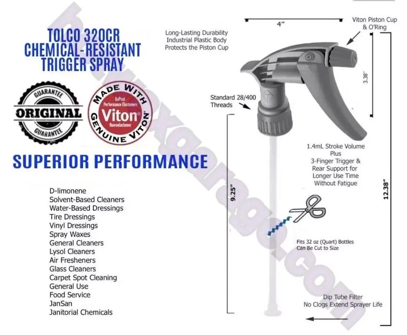 Empty 32oz Trigger Spray Bottles Tolco 320CR Heavy Duty Chemical Resistant gallery