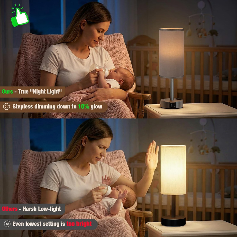 Touch Bedside Table Lamp with Memory - Stepless Dimmable Lamp for Bedroom, Small gallery