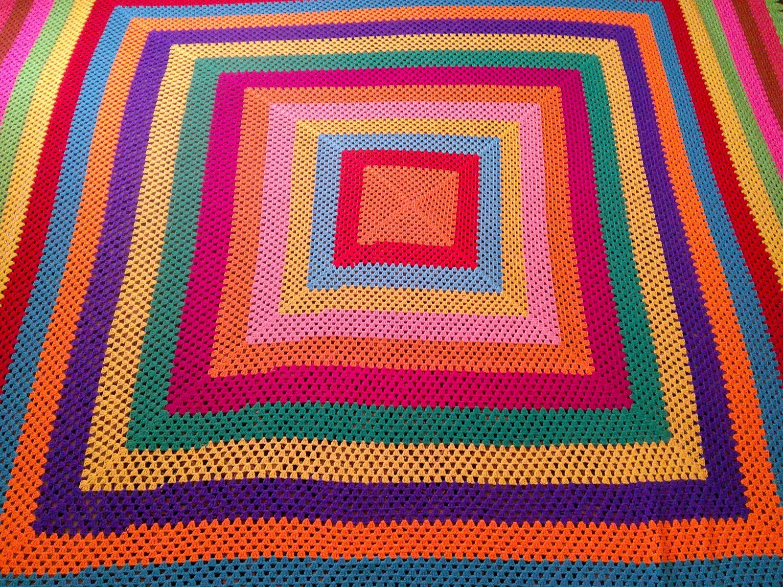Homemade Granny Square Rainbow Crochet Blanket Bed Cover King Size 104" x 106" gallery