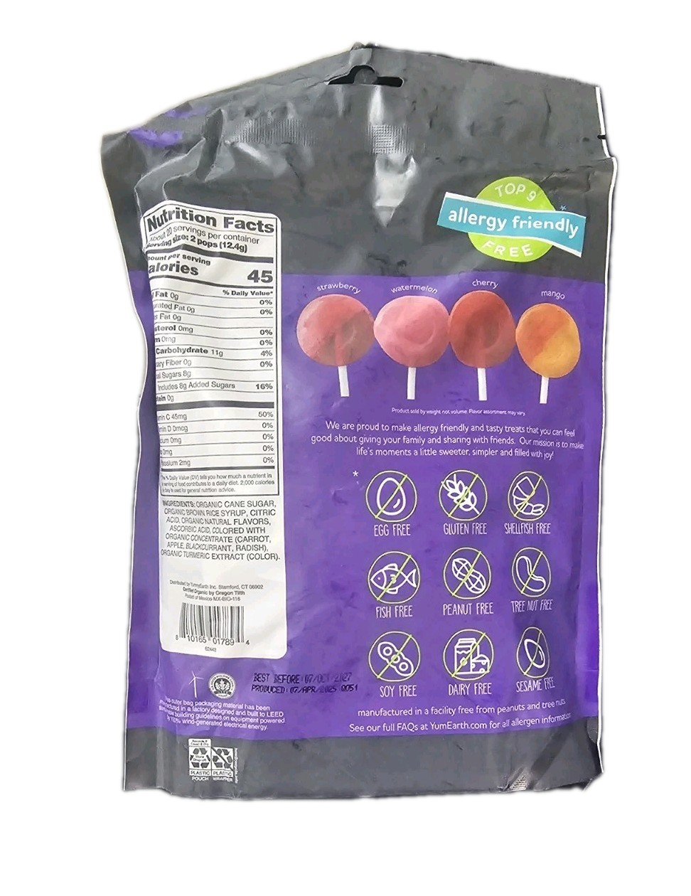 YumEarth Organic Lollipops, Assorted Flavors 8.5 Ounce, 40 Pops BB Oct. 07 2027 gallery