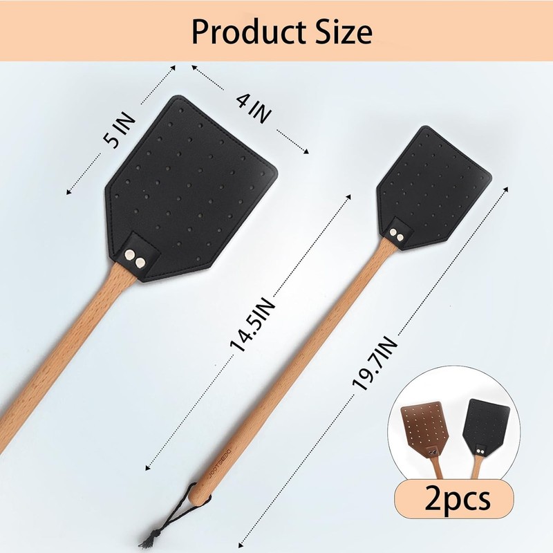 2 Pack Sturdy Leather Fly Swatter for Indoors (19.7”)Long Handle Heavy Duty gallery