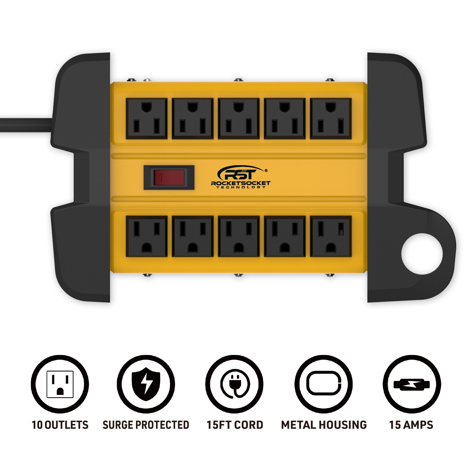 CRST 6 Outlet Surge Protector Power Outlet, 15 ft. Extra Long Cord, Fire-Rated gallery