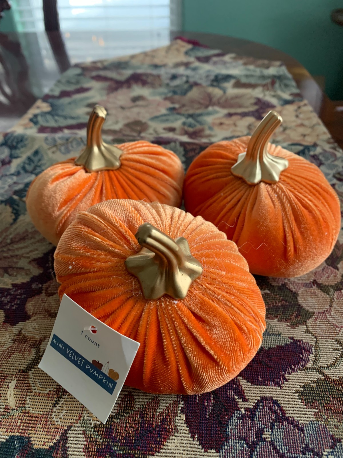 Halloween/Fall Mini Velvet Pumpkins, Orange, Green, Gold, Pink, Blue, 3 Ct., NWT gallery