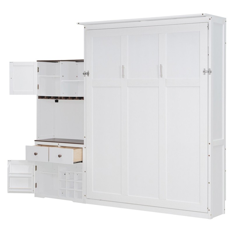 Queen Size Wall Murphy Bed with Ample Storage, Wine Rack, Glass Holder,LED Strip gallery