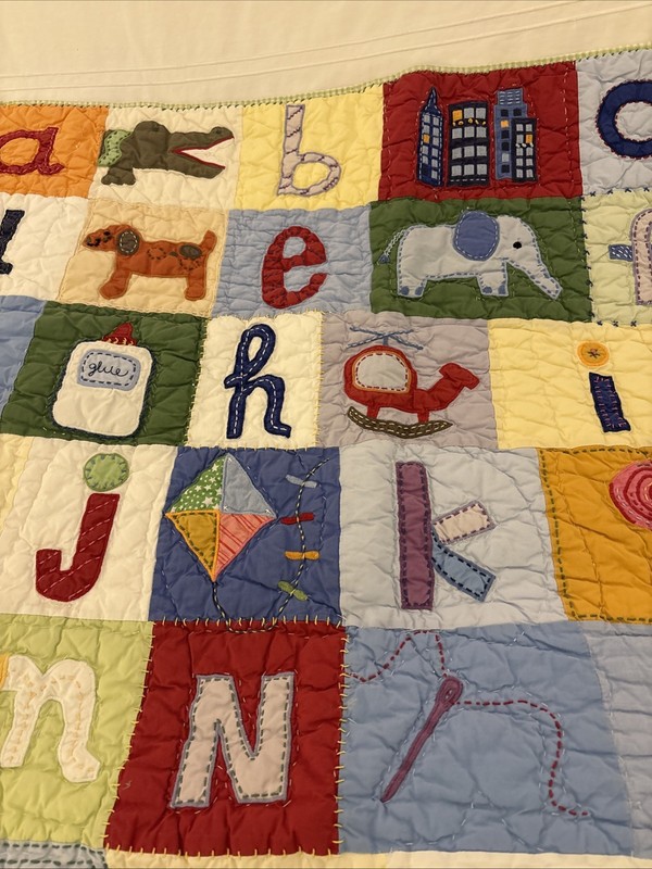 Pottery Barn Kids Patchwork ABC Baby Quilt Reverse Gingham 36"W x 48"L~2006~RARE gallery