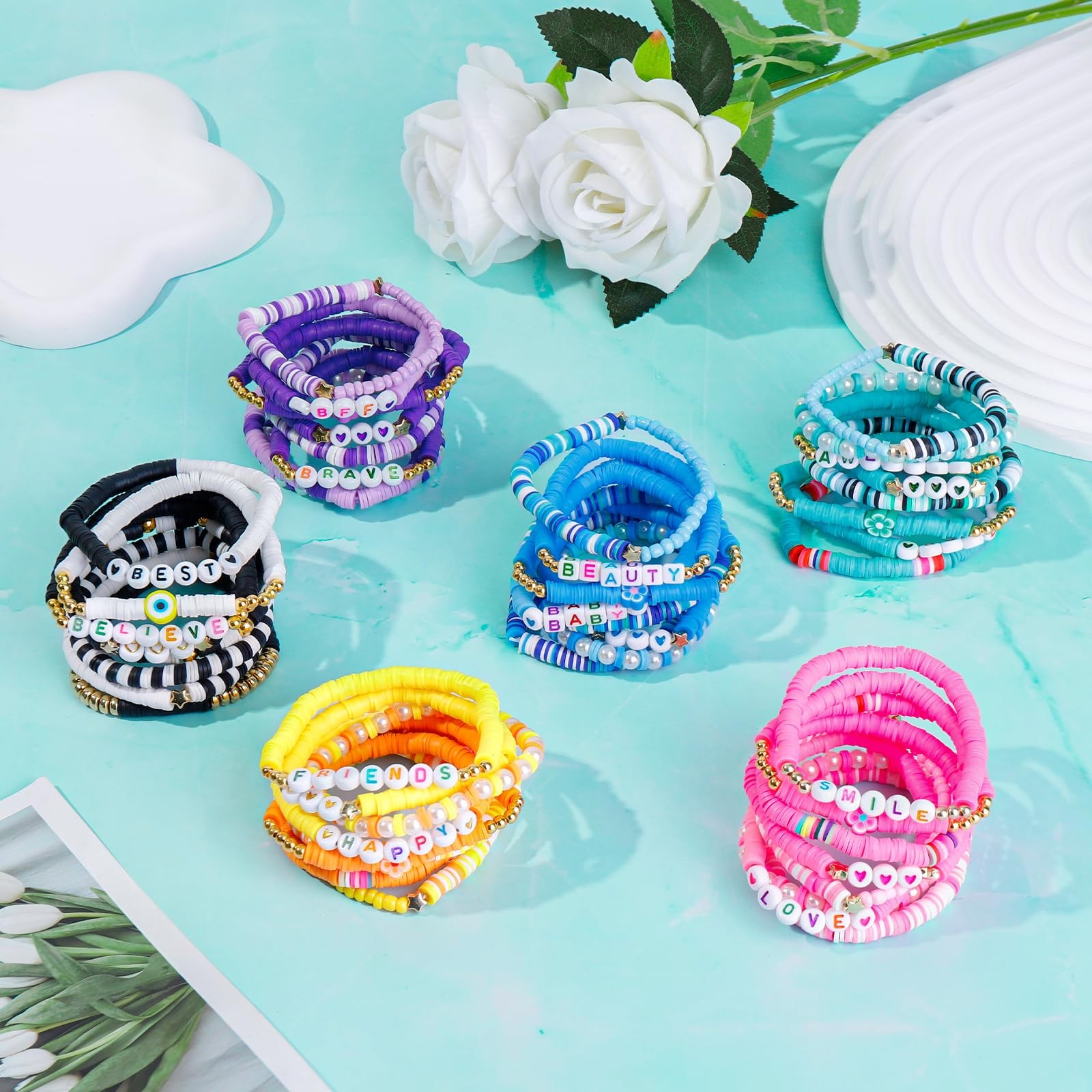 48 Pcs 6 Set Preppy Jewelry Bracelets Friendship Beaded Bracelets for Clay Be... gallery