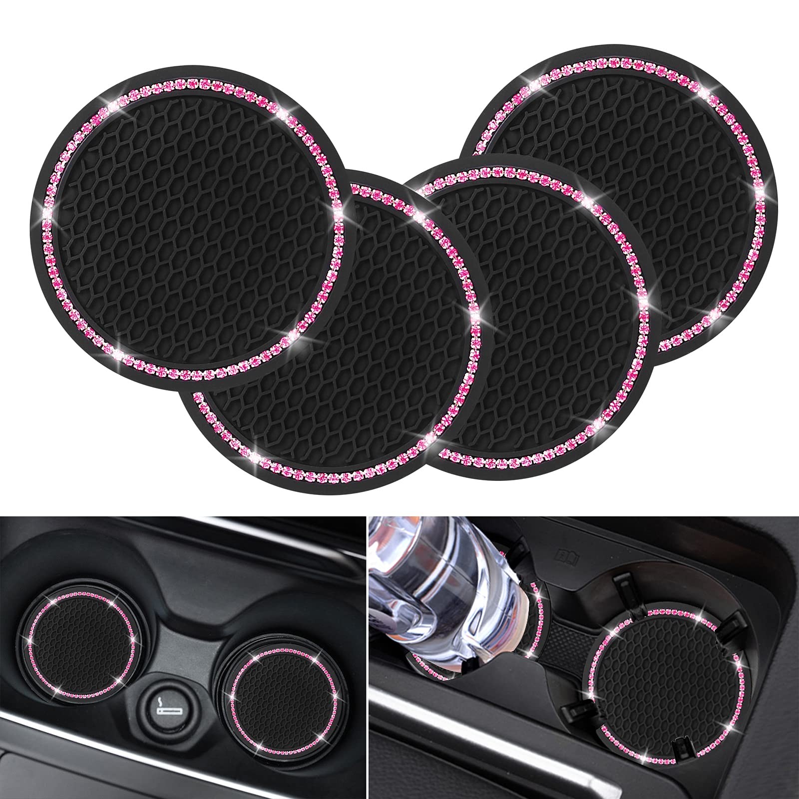 4 Pack Car Coasters, Universal Vehicle Bling Coaster, Cute Pink Crystal gallery