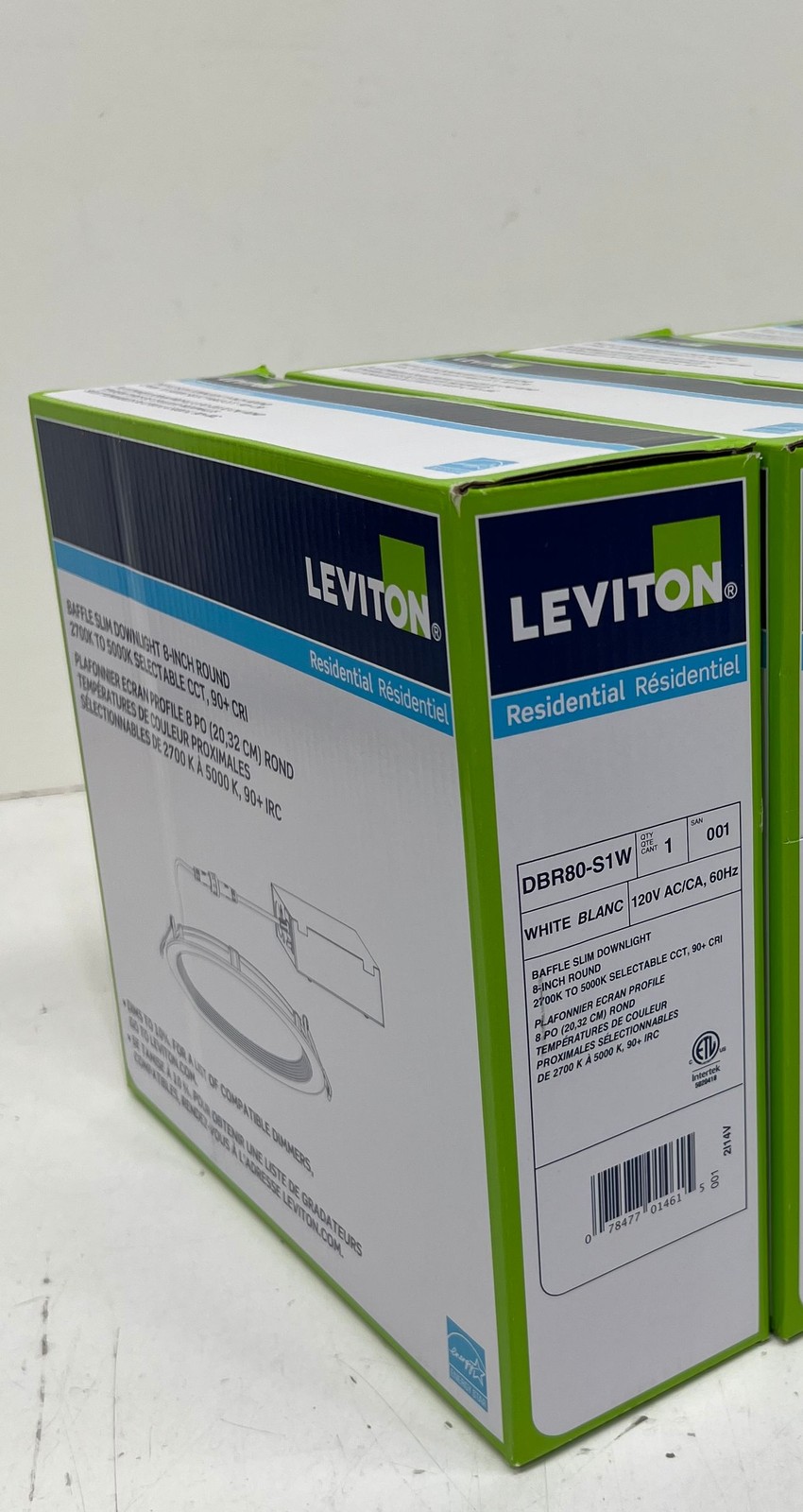 4PK Leviton 8 in. Round LED Recessed Downlight 5 CCT 2700K-5000K, Dimmable gallery