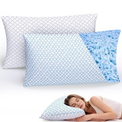 2 Pack Shredded Memory Foam Cooling Bamboo Viscose Pillow Ice Silk & Gel Infused