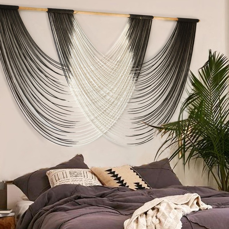 Large Macrame Wall Hanging Black Dip Dyed Fiber Wall Art Macrame Wall Decor B... gallery