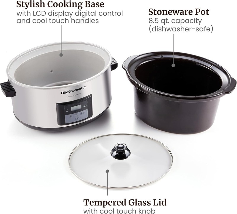 Elite Gourmet 8.5Qt Digital Programmable Slow Cooker XL Jumbo Pot Stainless gallery