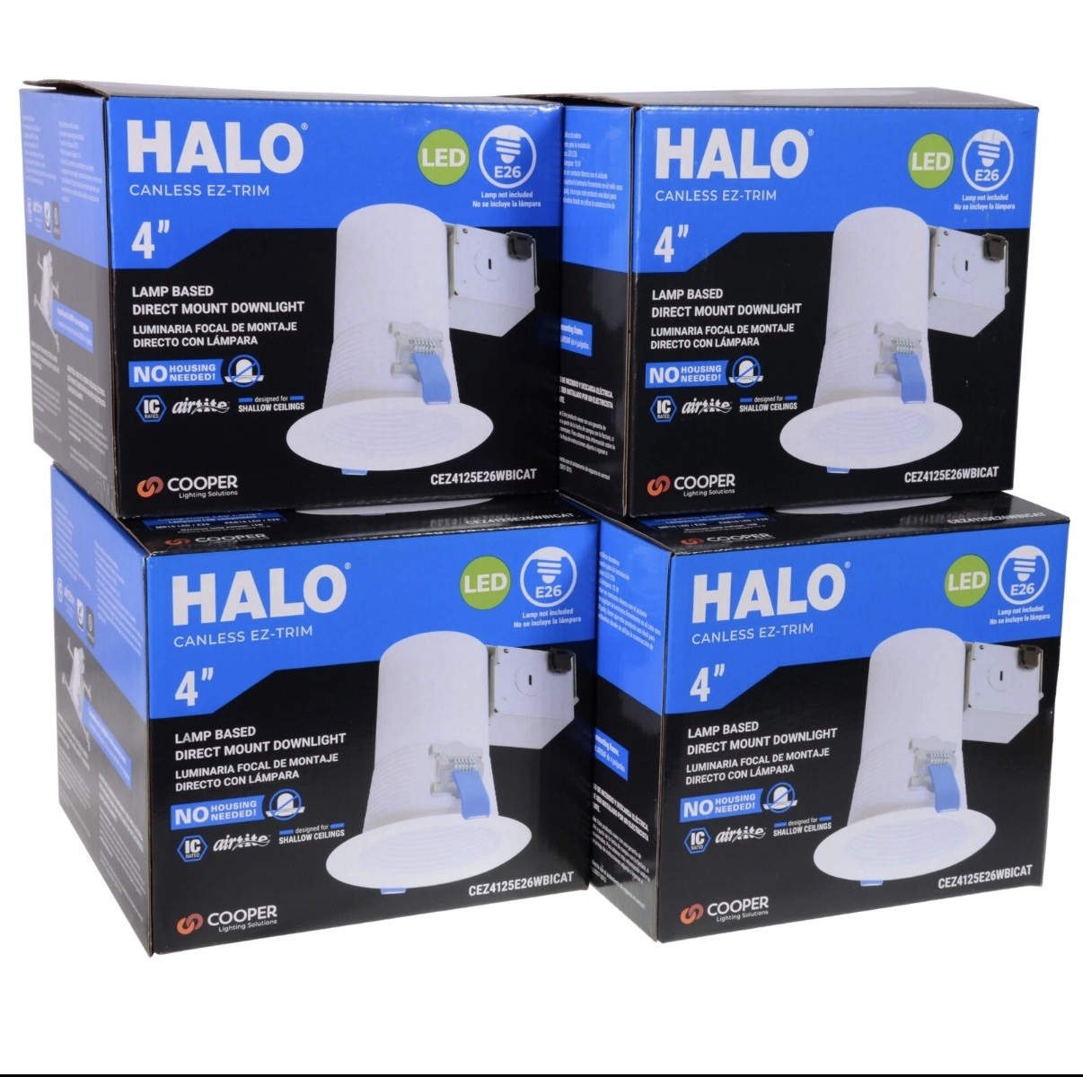 (4-Pack) HALO CEZ 4 in. Recessed Light Canless EZ-Trim Lamp-Based Direct Mount gallery