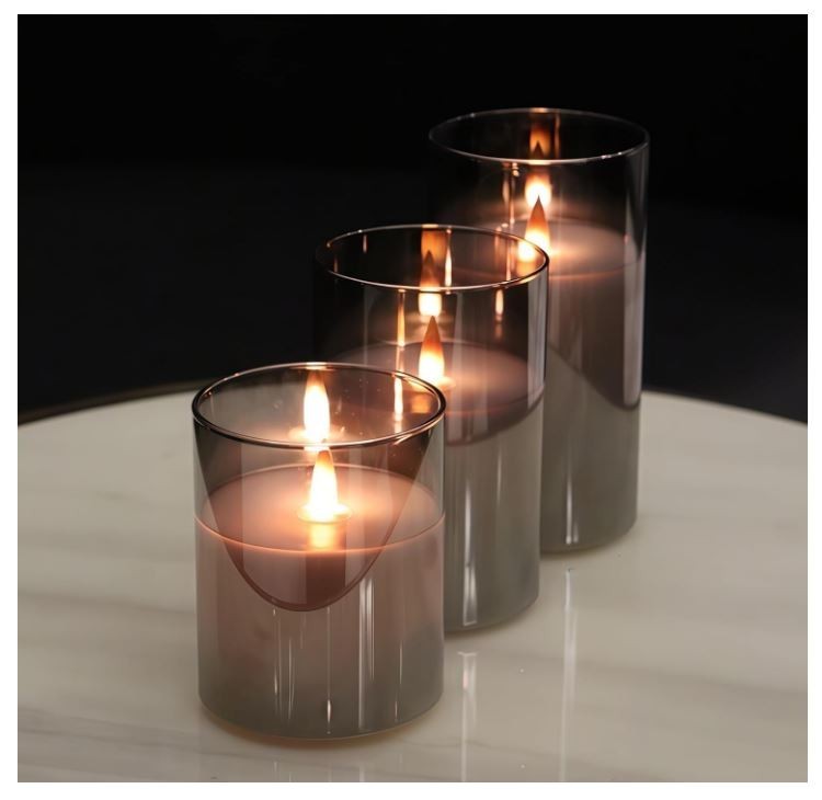 200 Hour Flameless Candles with Remote, Rechargeable Flickering Glass Gray 3PCS gallery