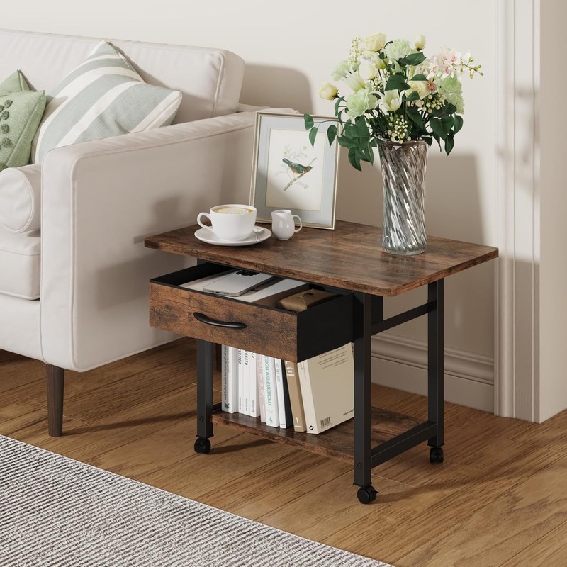 Large Printer Stand with Storage Drawer, 2-Tier Under Desk Table for Home Off... gallery