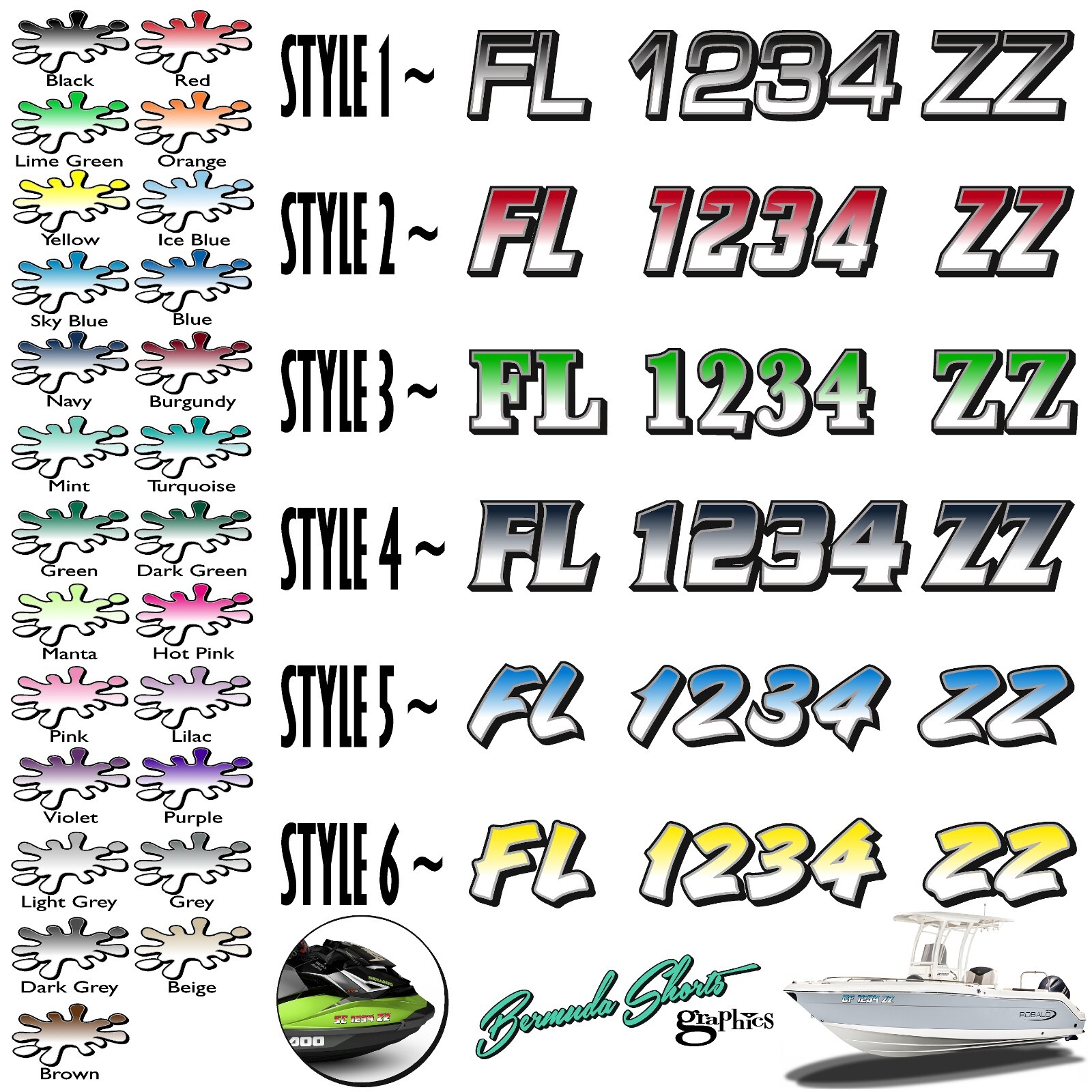 Boat Registration Numbers & Letters 2 Pack Custom 3" Boat & Jetski Stickers X2GR gallery