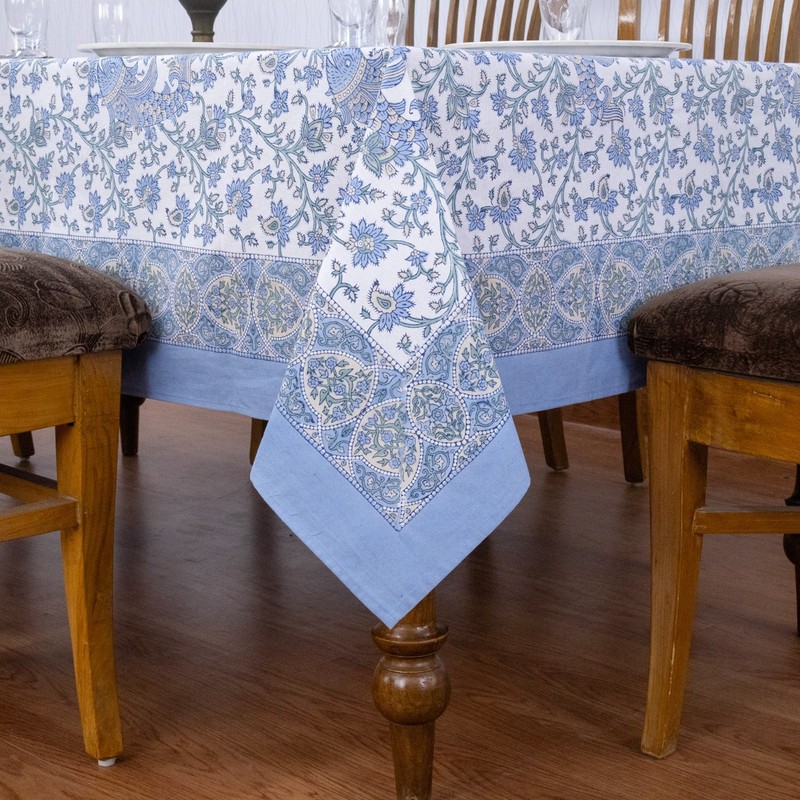 Rectangle Handblock Print Tablecloth, Cotton Dining Table Cover, Boho Home Decor gallery