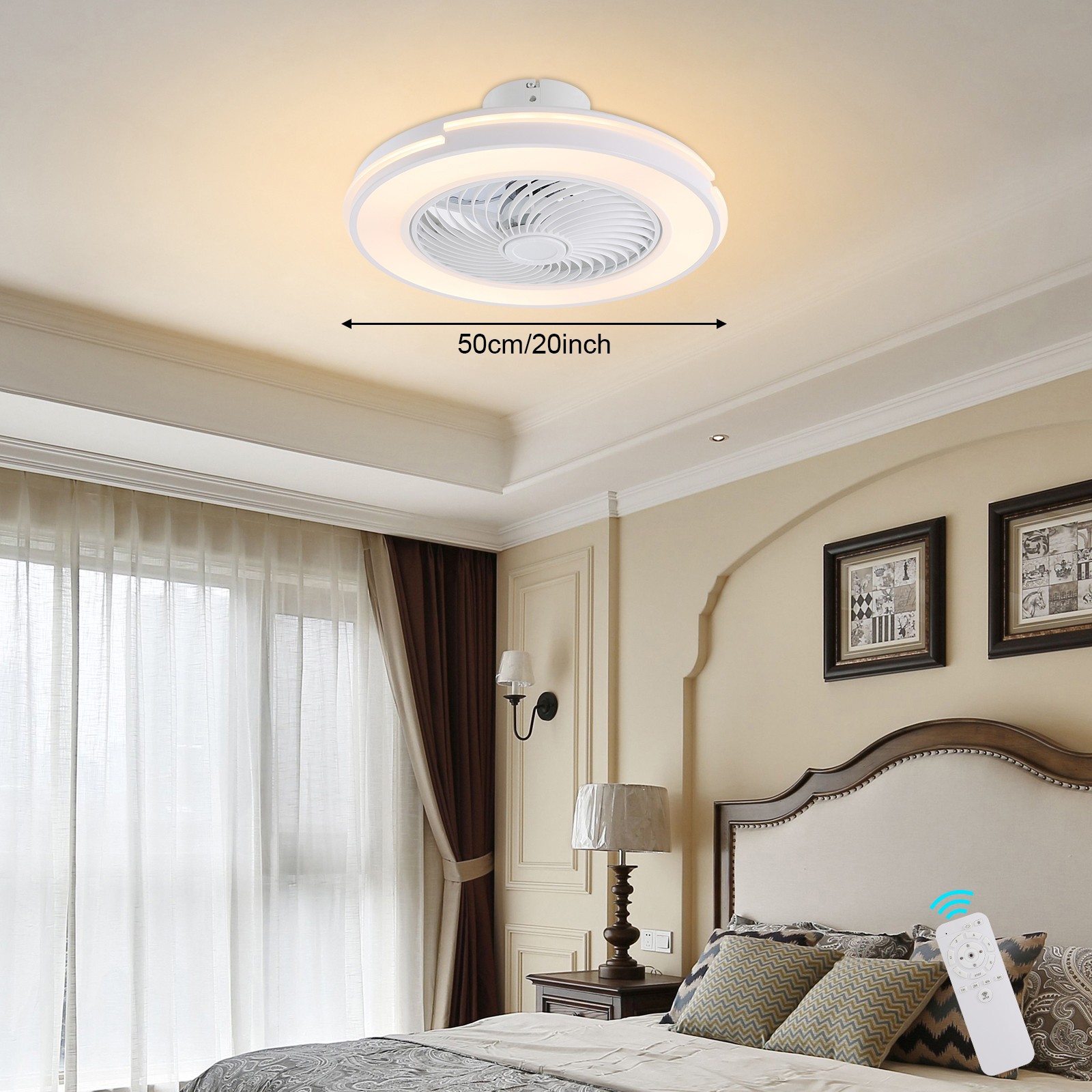 20 Inch Modern Ceiling Fan Light 72W LED Quiet 35dB with Remote Control gallery