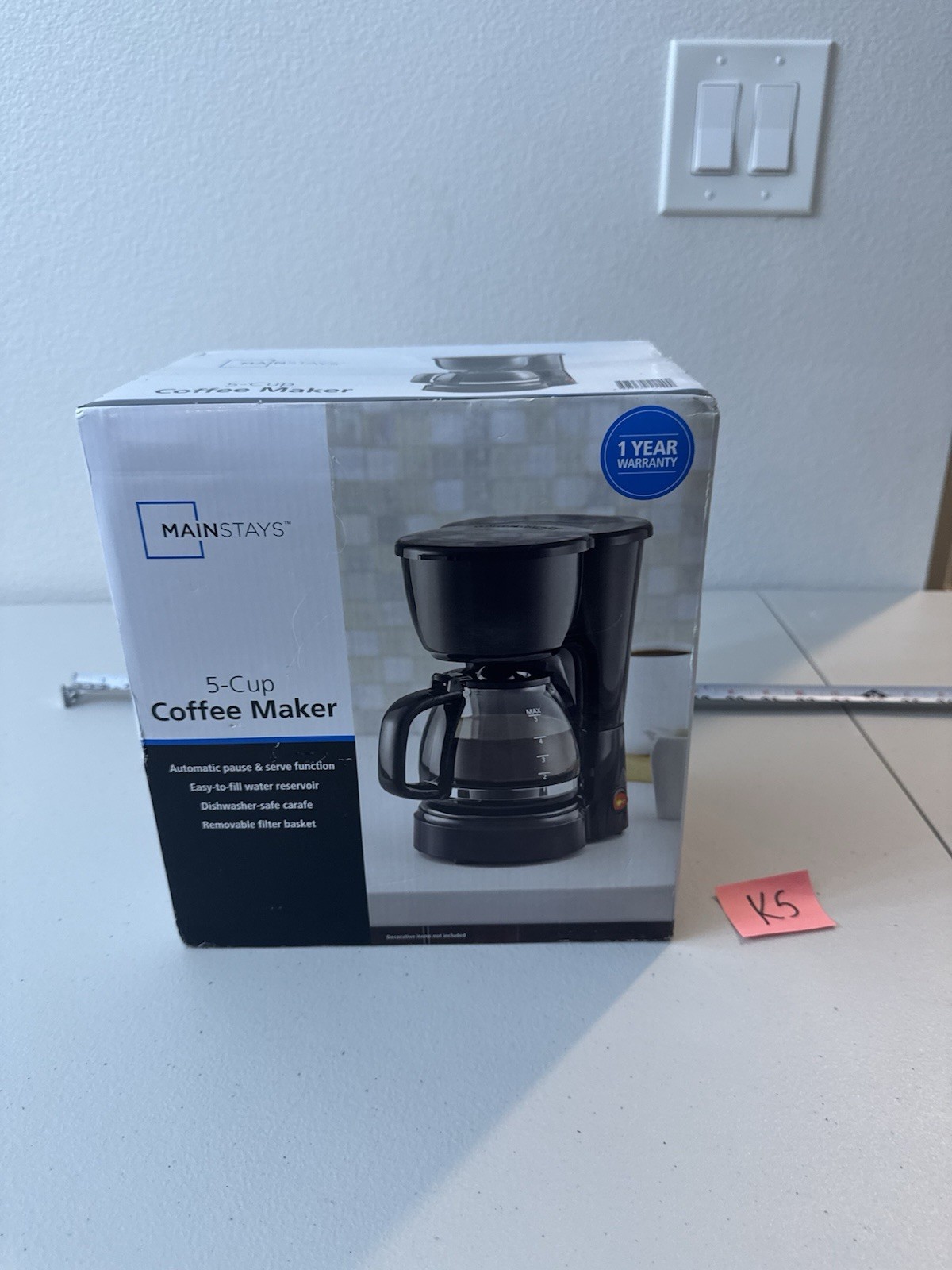 Mainstays 5 Cup Black Coffee Maker with Removable Filter Basket New gallery
