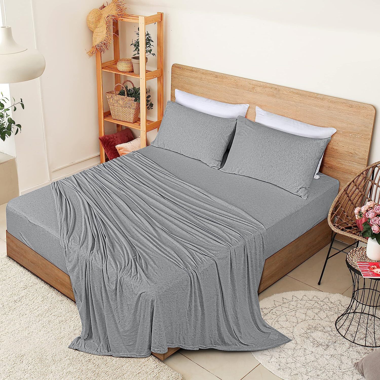 4 Piece Bed Sheet Set Jersey Knit Cotton Soft Stretchy Bed Sheet Utopia Bedding gallery