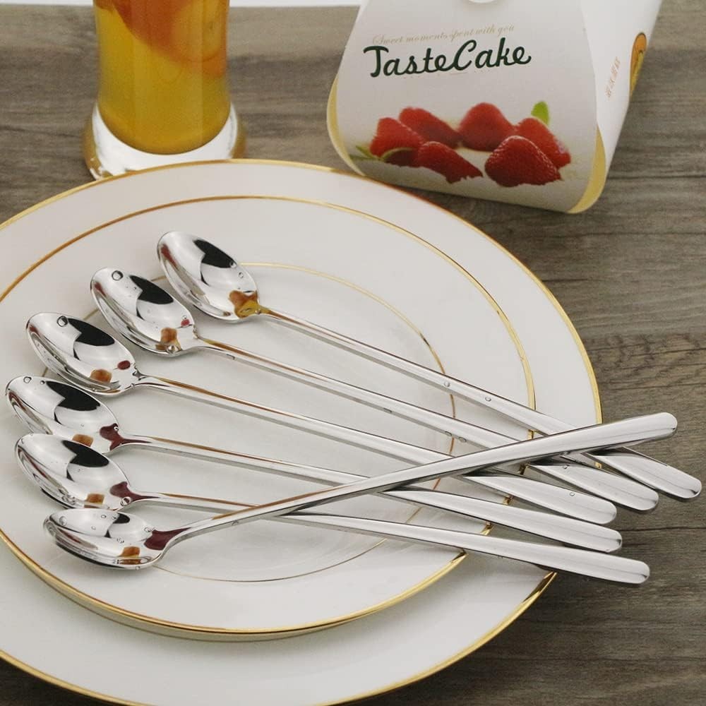 Long Handle Spoon, 9-Inch Iced Teaspoon, Set of 6, 18/10 Stainless Steel gallery