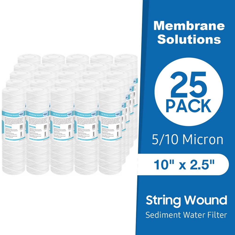 25 Pack 5/10 Micron 10"x 2.5” String Wound Sediment Water Filter PP Replacement