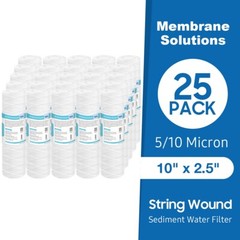 25 Pack 5/10 Micron 10″x 2.5” String Wound Sediment Water Filter PP Replacement
