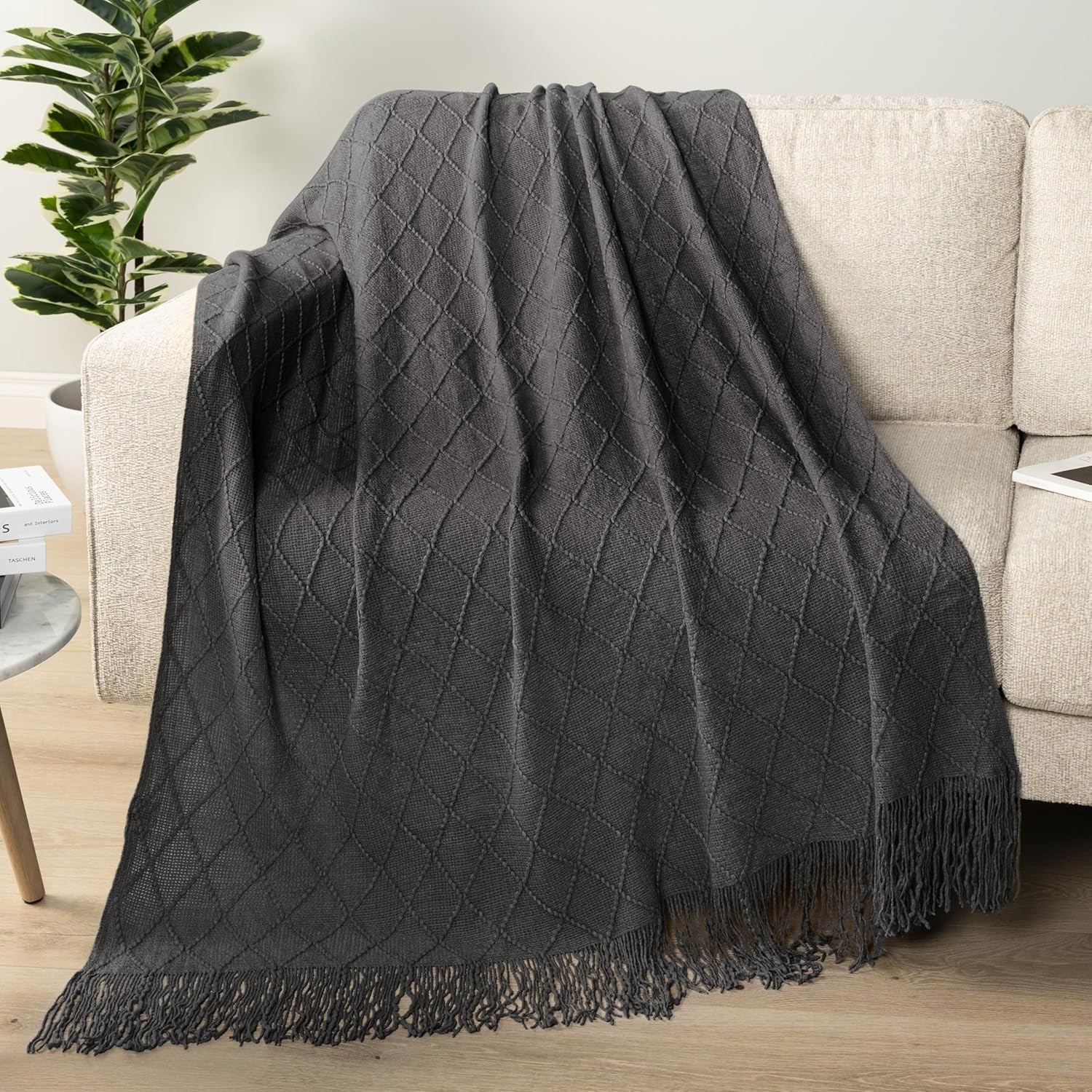 Dark Gray Knit Throw Blanket for Couch Bed, Soft Knitted Sofa Throw All Season gallery