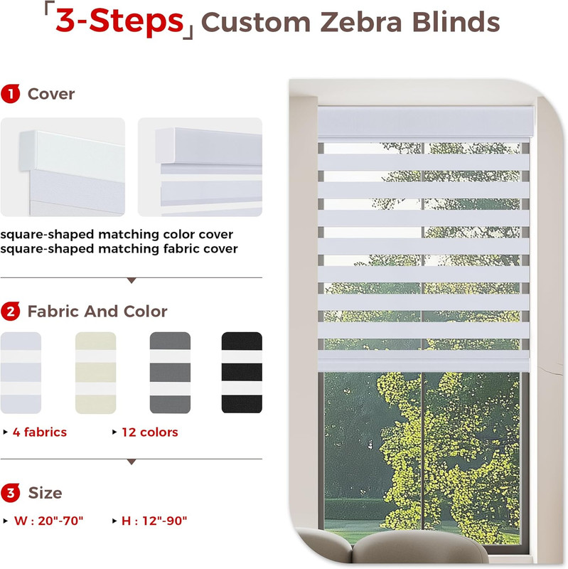 Cordless Zebra Blinds - Dual Layer Blackout, 35" W X 72" H gallery