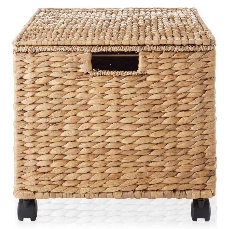 Casafield Rolling File Cabinet Storage Basket Brown Water Hyacinth Wicker Wheels gallery