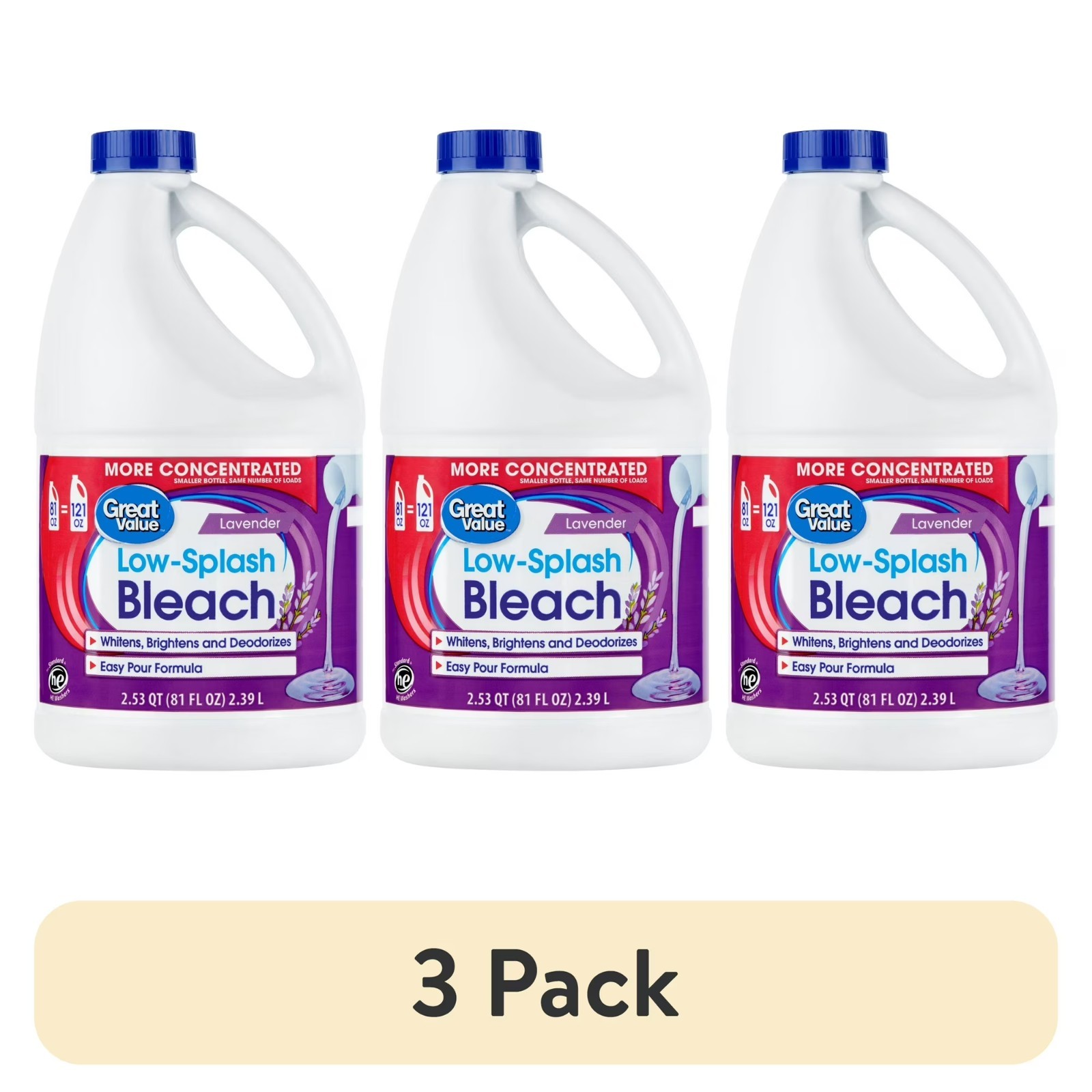 (3 pack) Great Value Low Splash Bleach, Lavender Scent, 81 fl oz gallery