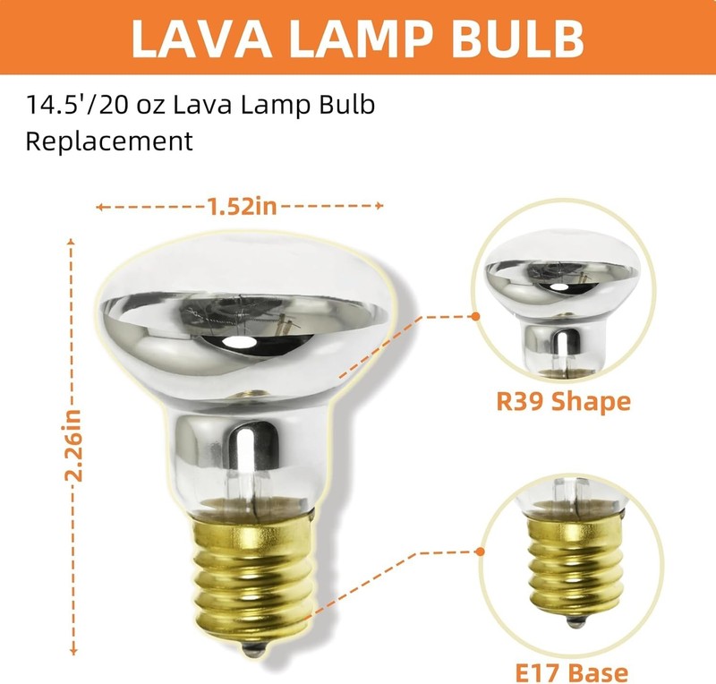 2 Pack Lava Lamp Bulb R39 E17 25W Reflector Bulbs for Bedroom and Silver gallery